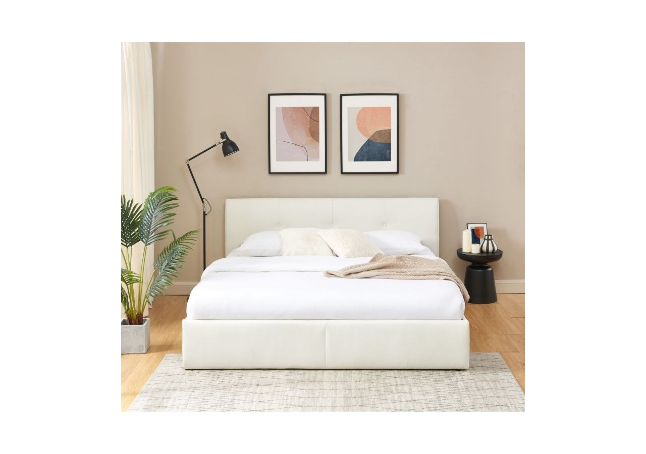 Lit coffre SEGURO simili blanc 180x200 sommier inclus