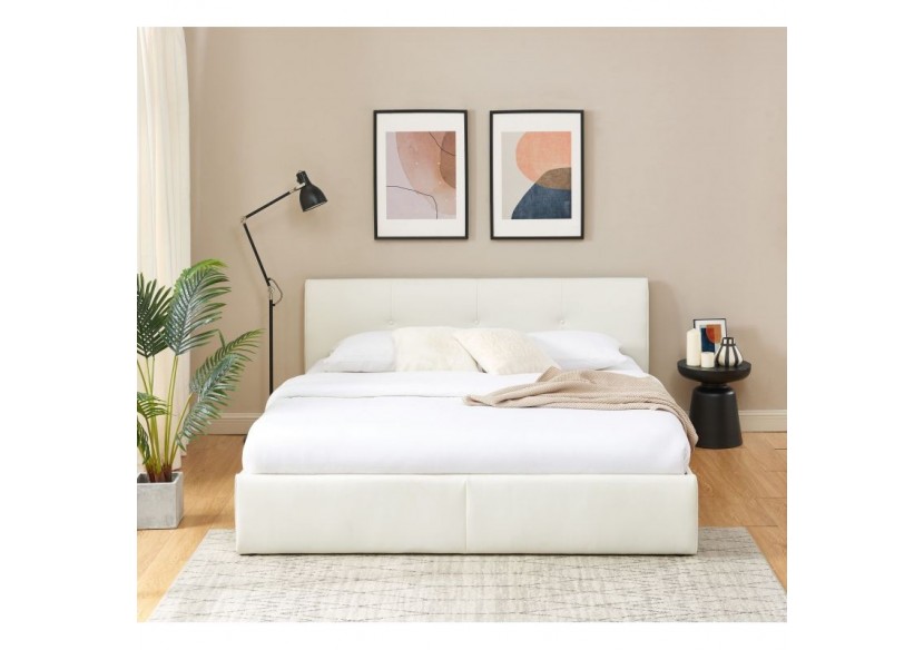 Lit coffre SEGURO simili blanc 180x200 sommier inclus