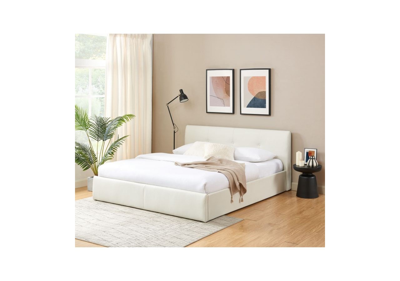 Lit coffre SEGURO simili blanc 180x200 sommier inclus