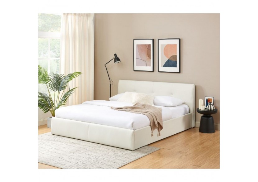 Lit coffre SEGURO simili blanc 180x200 sommier inclus