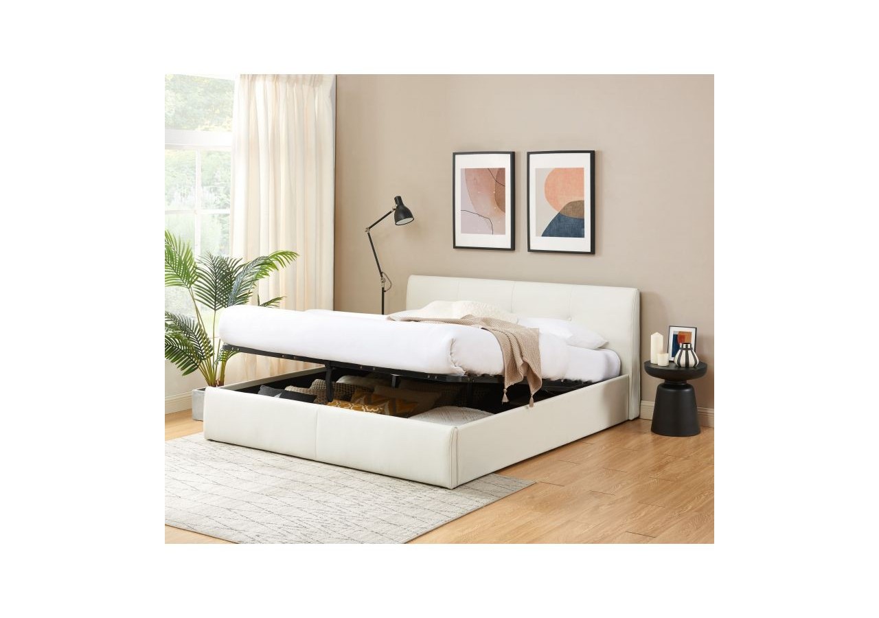 Lit coffre SEGURO simili blanc 180x200 sommier inclus