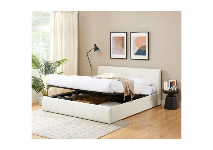 Lit coffre SEGURO simili blanc 180x200 sommier inclus