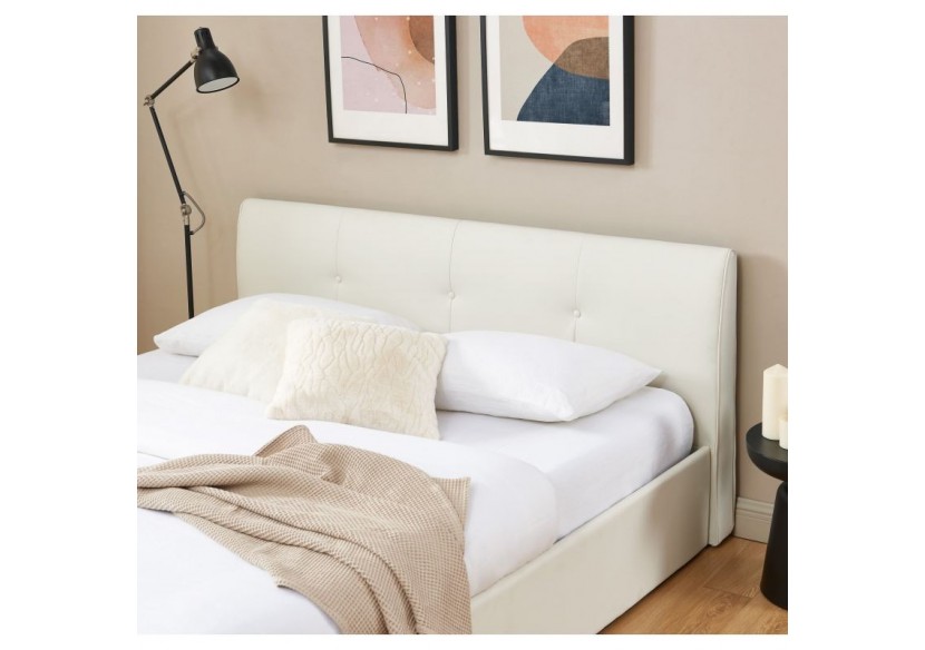 Lit coffre SEGURO simili blanc 180x200 sommier inclus