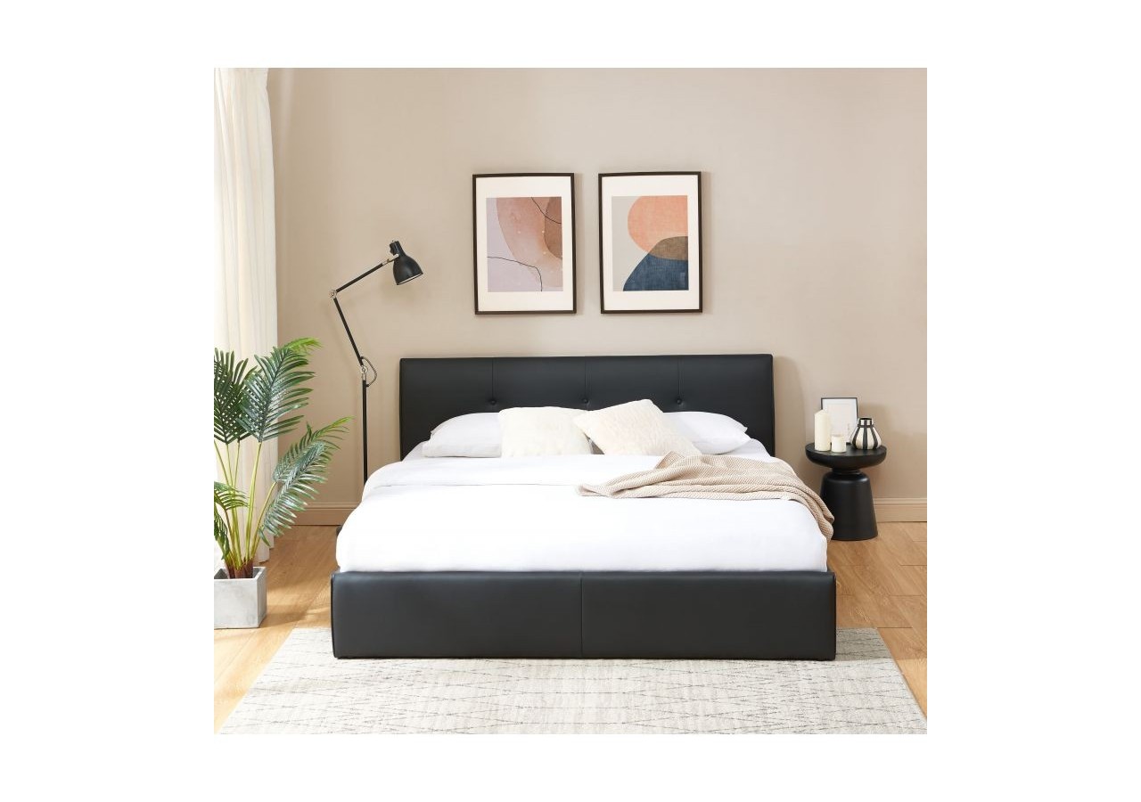 Lit coffre SEGURO simili noir 180x200 sommier inclus