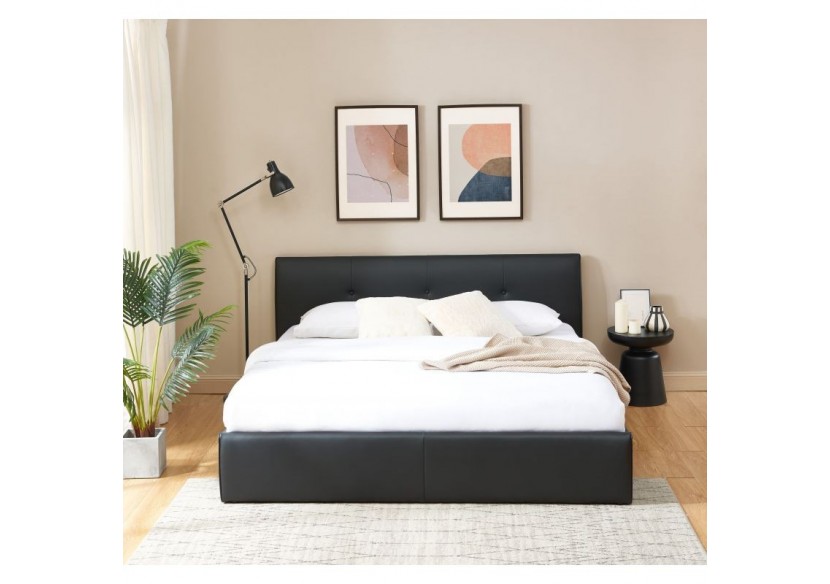 Lit coffre SEGURO simili noir 180x200 sommier inclus