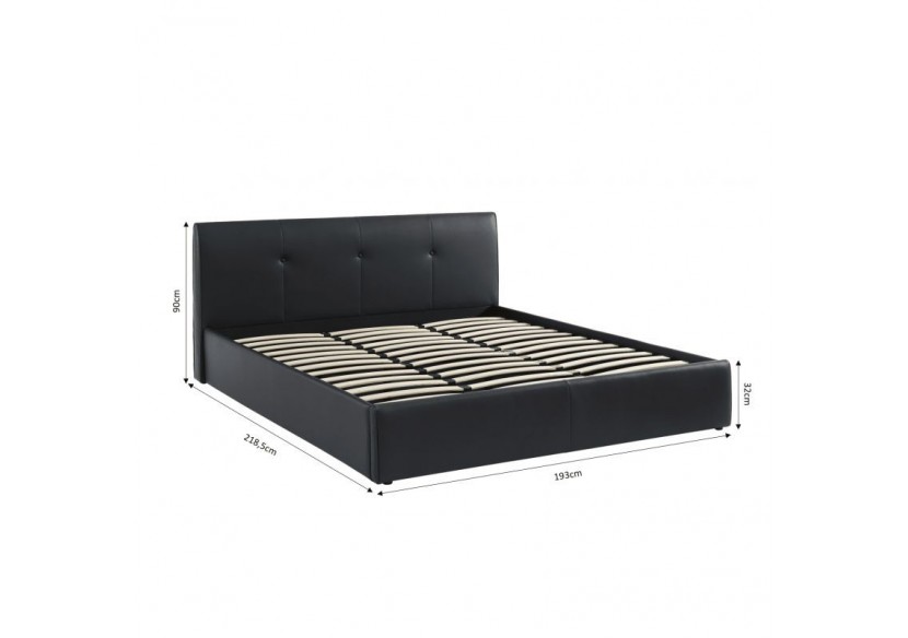 Lit coffre SEGURO simili noir 180x200 sommier inclus