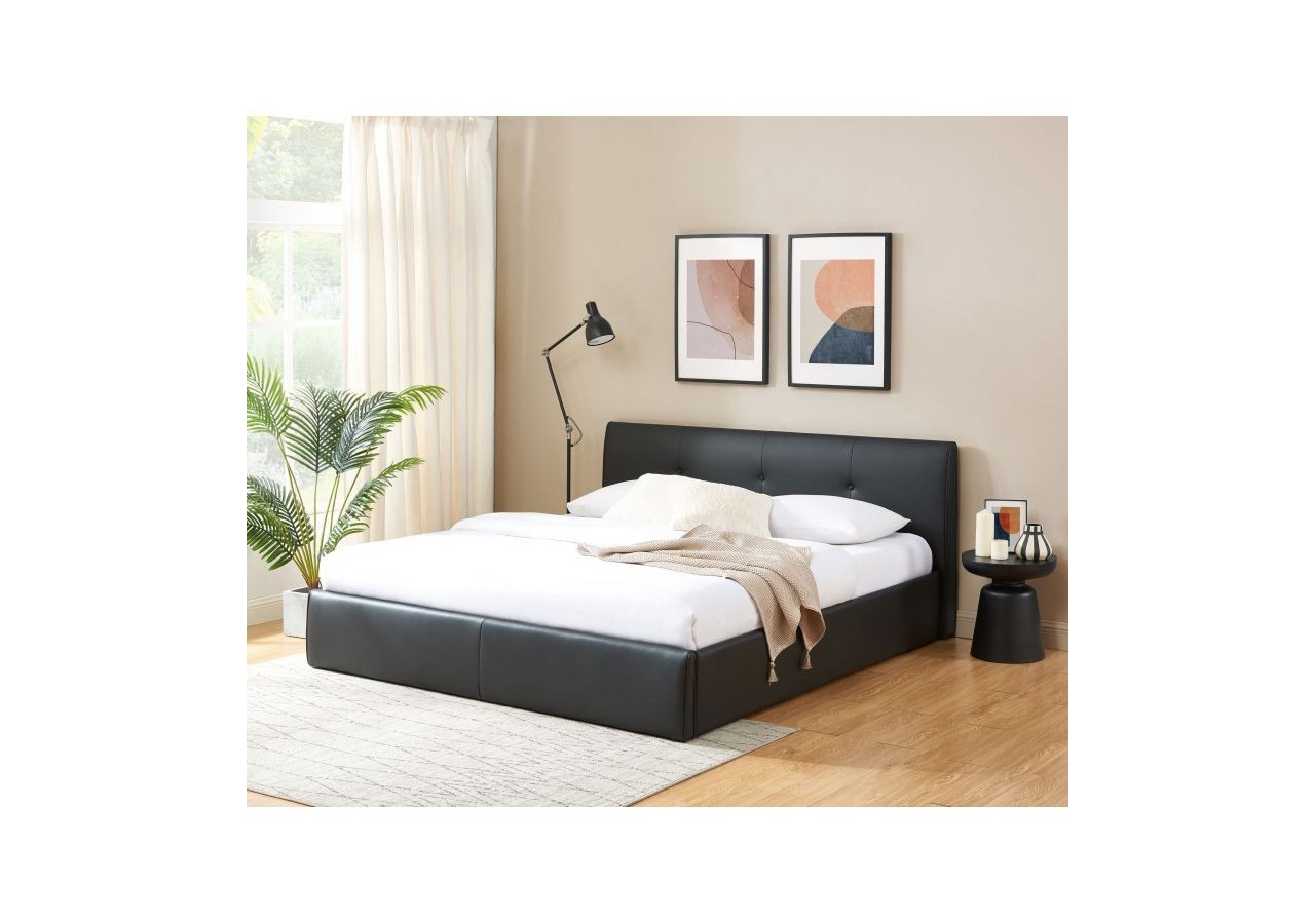 Lit coffre SEGURO simili noir 180x200 sommier inclus