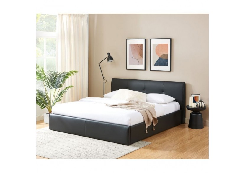 Lit coffre SEGURO simili noir 180x200 sommier inclus