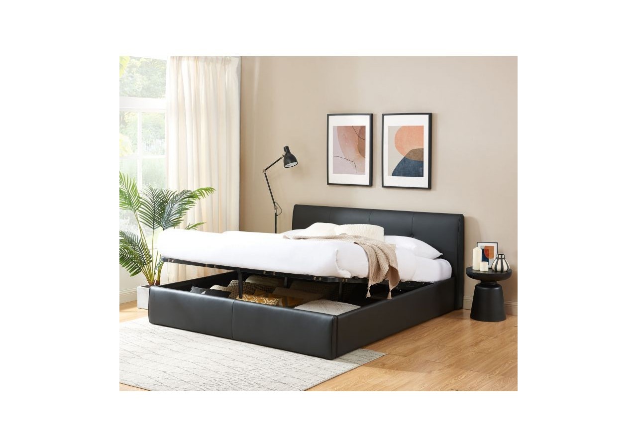 Lit coffre SEGURO simili noir 180x200 sommier inclus