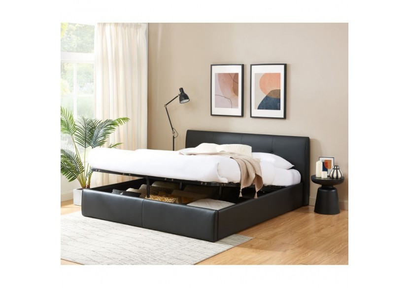 Lit coffre SEGURO simili noir 180x200 sommier inclus