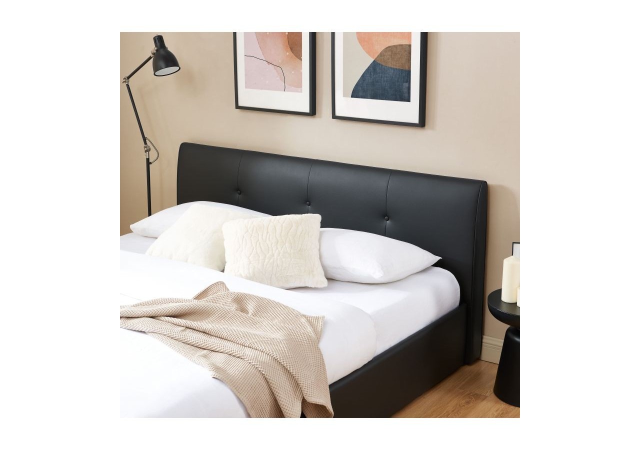 Lit coffre SEGURO simili noir 180x200 sommier inclus