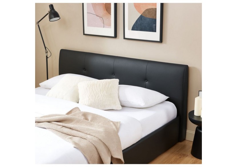 Lit coffre SEGURO simili noir 180x200 sommier inclus