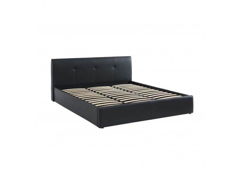 Lit coffre SEGURO simili noir 180x200 sommier inclus