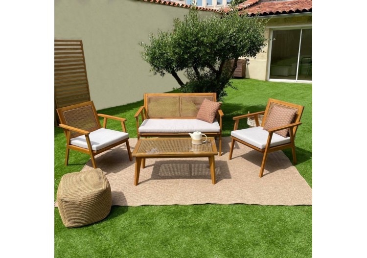 Salon de jardin NOTARA en bois d’acacia et résine tressée 4 places 2