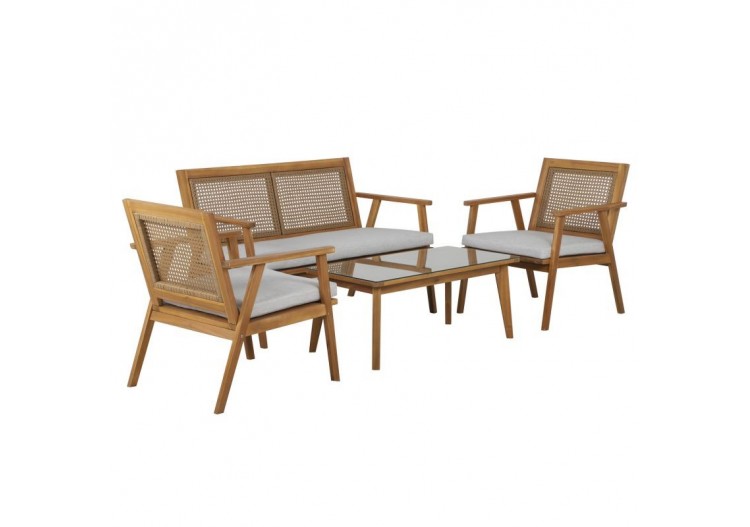 Salon de jardin NOTARA en bois d’acacia et résine tressée 4 places