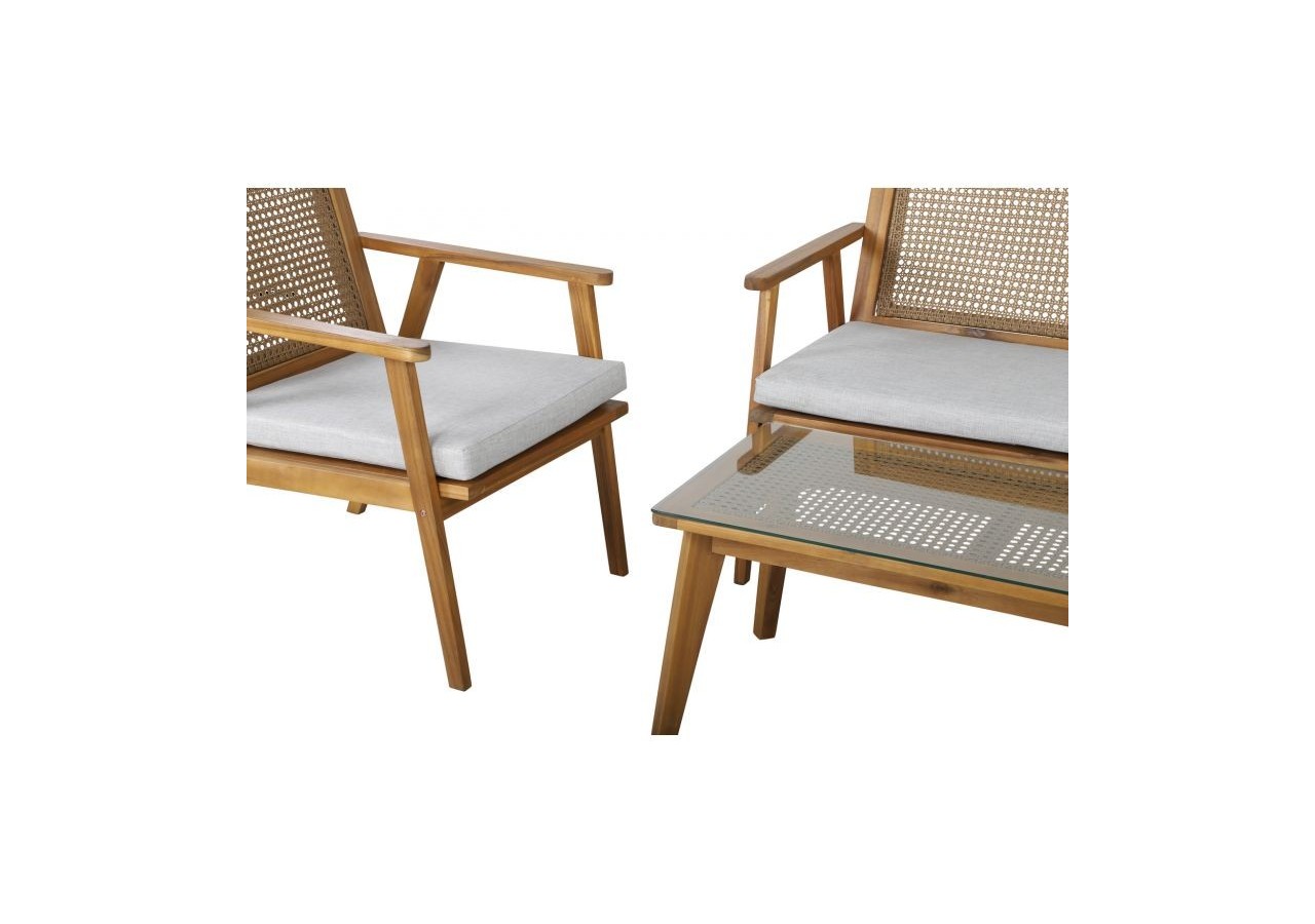 Salon de jardin NOTARA en bois d’acacia et résine tressée 4 places