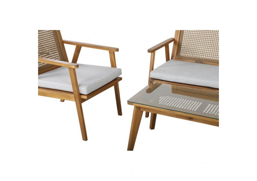 Salon de jardin NOTARA en bois d’acacia et résine tressée 4 places