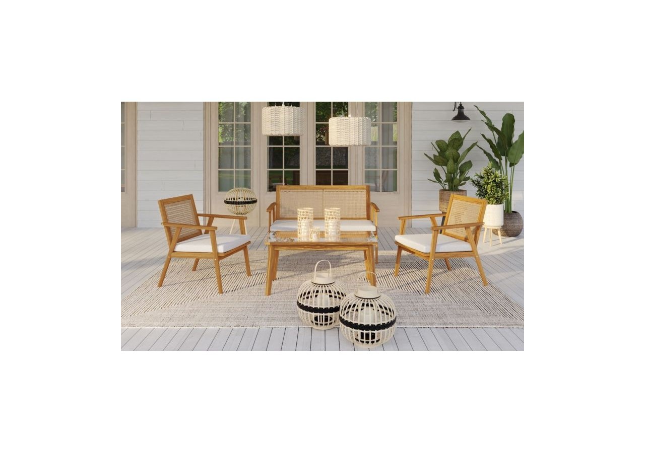 Salon de jardin NOTARA en bois d’acacia et résine tressée 4 places