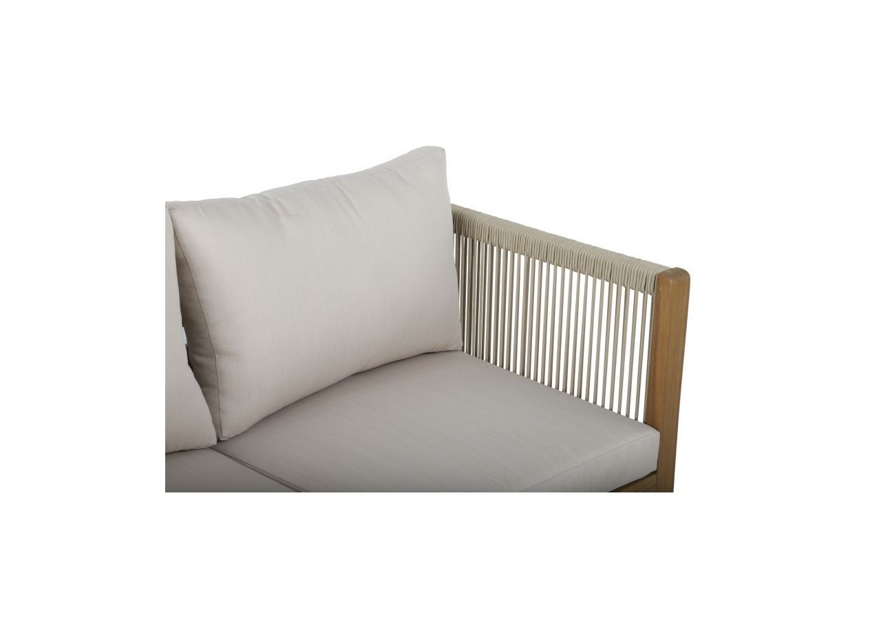 Salon de jardin LAFITENIA en bois d’acacia FSC et corde 4 places coussins beige