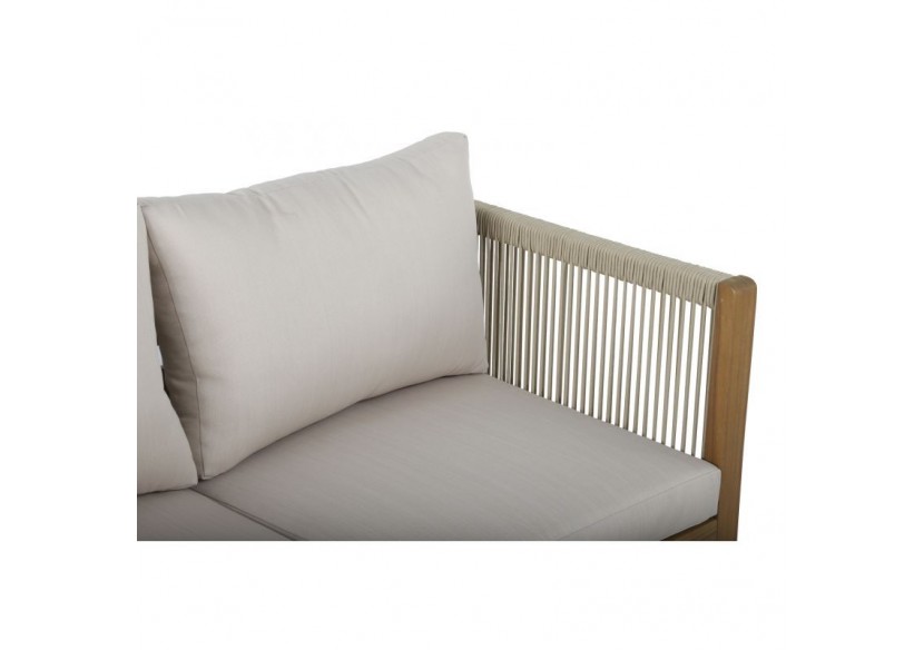 Salon de jardin LAFITENIA en bois d’acacia FSC et corde 4 places coussins beige