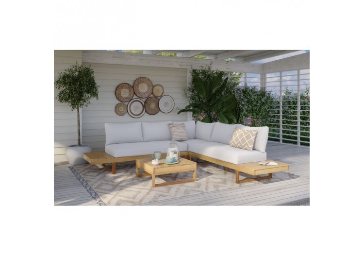 Salon de jardin MONTANA bois d'acacia coloris gris clair 5 places 2