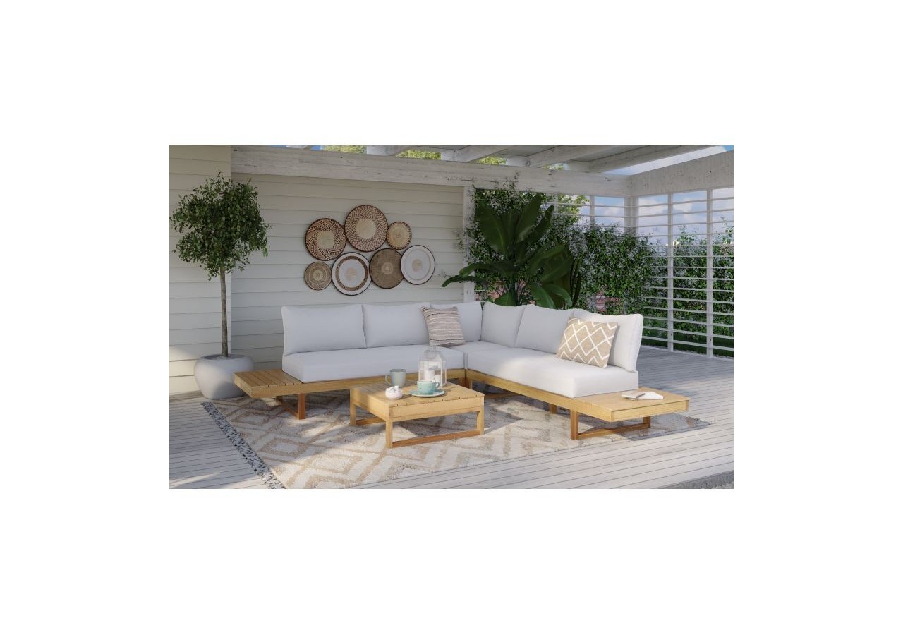 Salon de jardin MONTANA bois d'acacia coloris gris clair 5 places