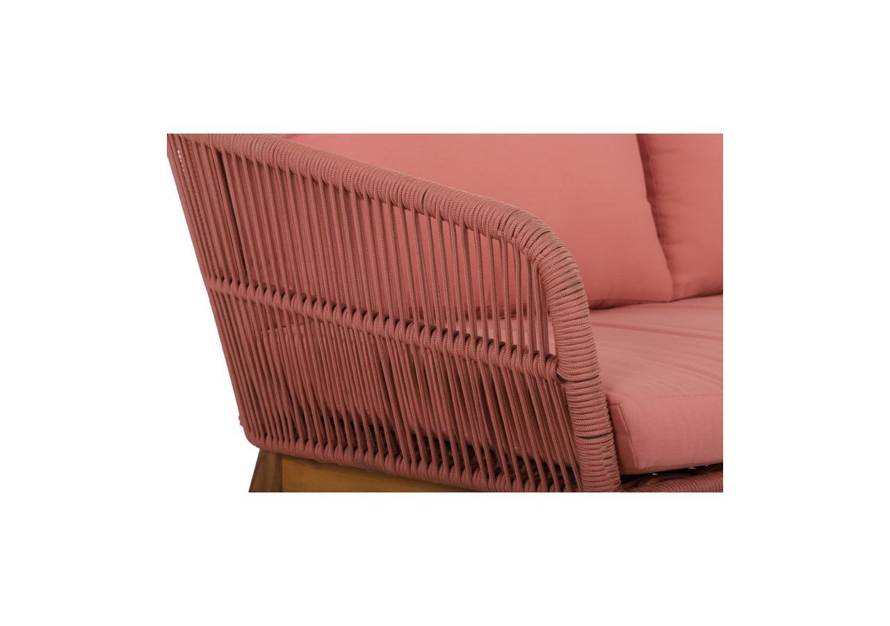 Salon de jardin MALA en bois d'acacia 5 places corde coussins terracotta