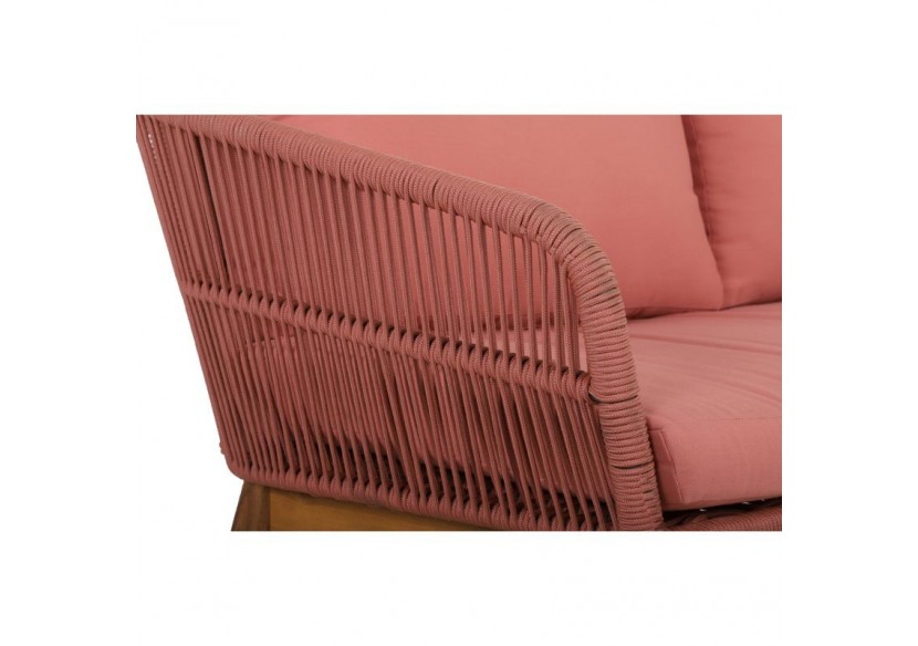 Salon de jardin MALA en bois d'acacia 5 places corde coussins terracotta