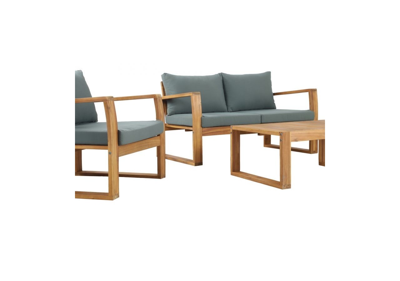 Salon de jardin OLBIA en bois d’acacia coussins verts