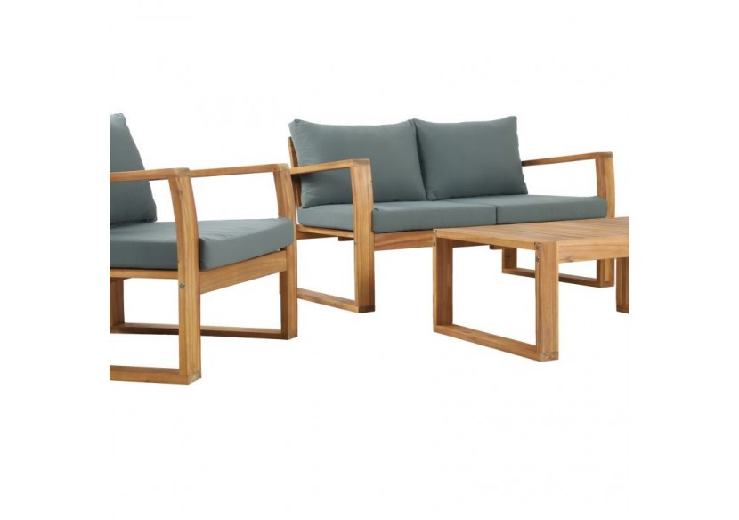 Salon de jardin OLBIA en bois d’acacia coussins verts