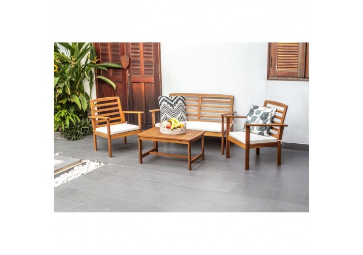 Salon de jardin LOMA en bois d'acacia coloris écru 4 places 2