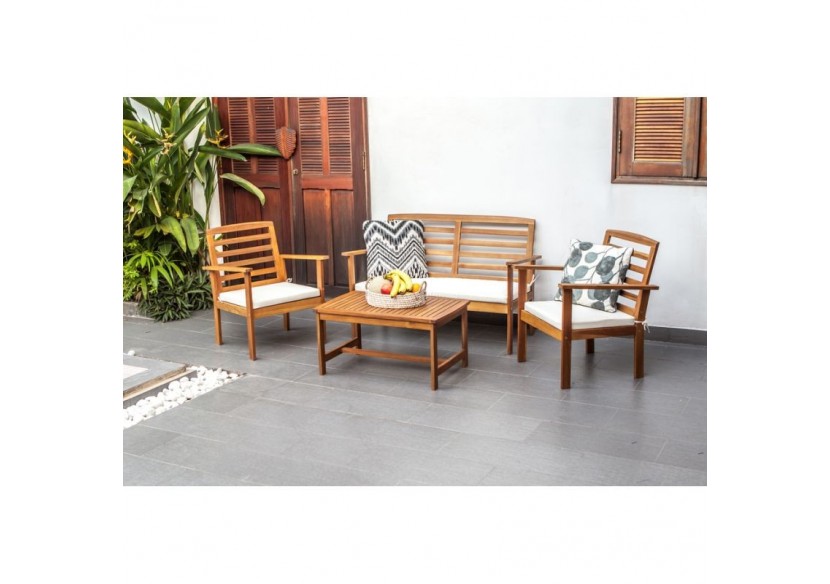 Salon de jardin LOMA en bois d'acacia coloris écru 4 places