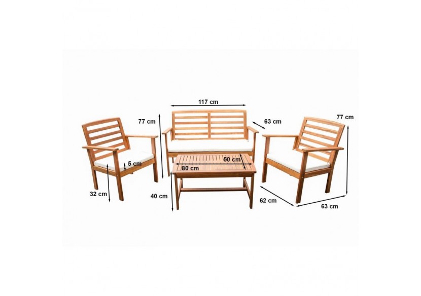 Salon de jardin LOMA en bois d'acacia coloris écru 4 places