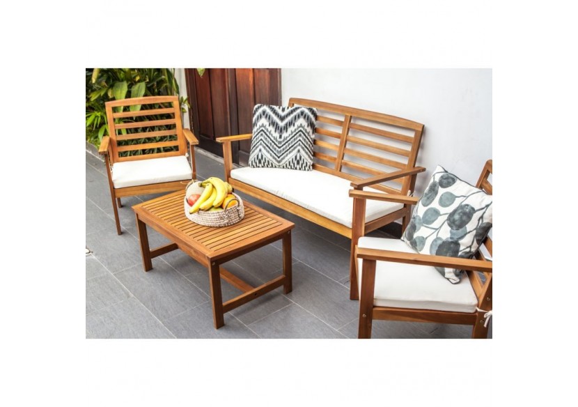 Salon de jardin LOMA en bois d'acacia coloris écru 4 places