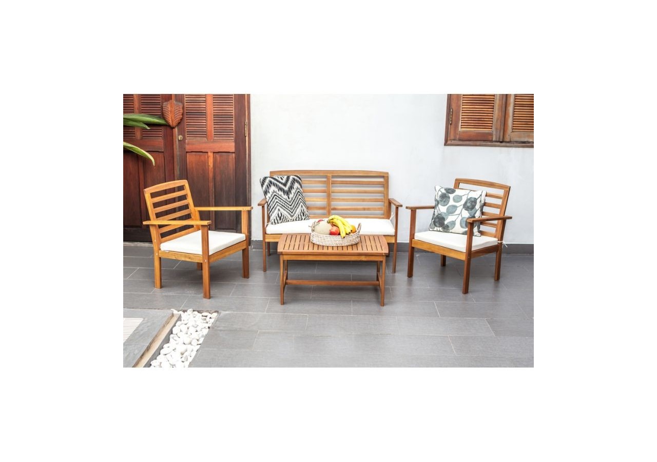 Salon de jardin LOMA en bois d'acacia coloris écru 4 places