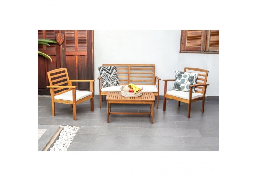 Salon de jardin LOMA en bois d'acacia coloris écru 4 places