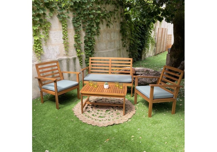 Salon de jardin LOMA en bois d'acacia coloris vert 4 places 2