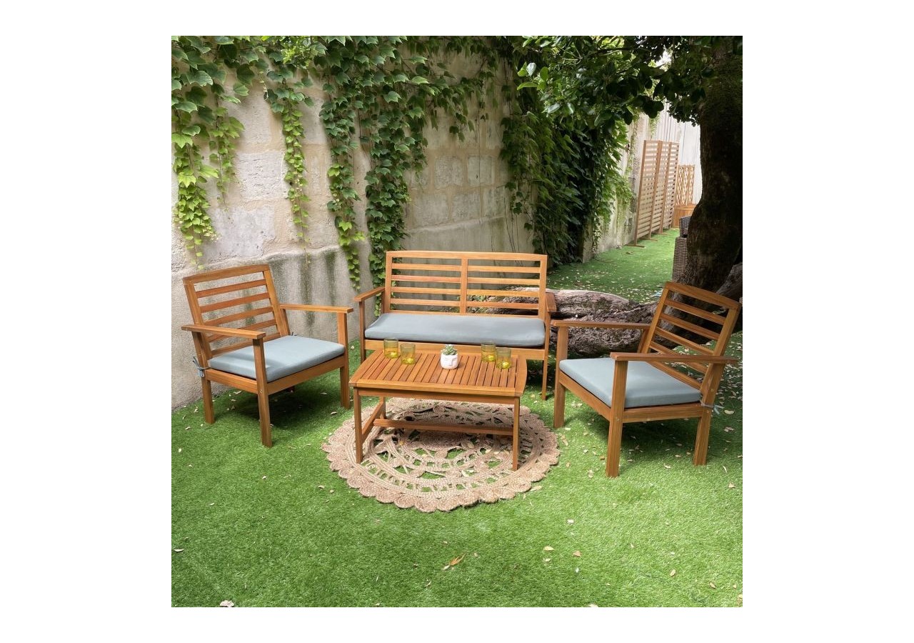 Salon de jardin LOMA en bois d'acacia coloris vert 4 places