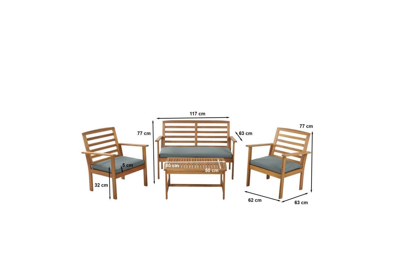 Salon de jardin LOMA en bois d'acacia coloris vert 4 places