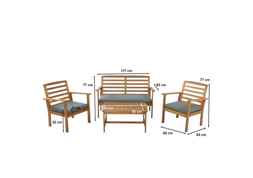 Salon de jardin LOMA en bois d'acacia coloris vert 4 places
