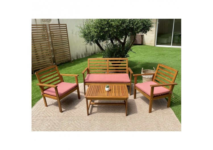 Salon de jardin LOMA en bois d'acacia 4 places coloris terracotta 2