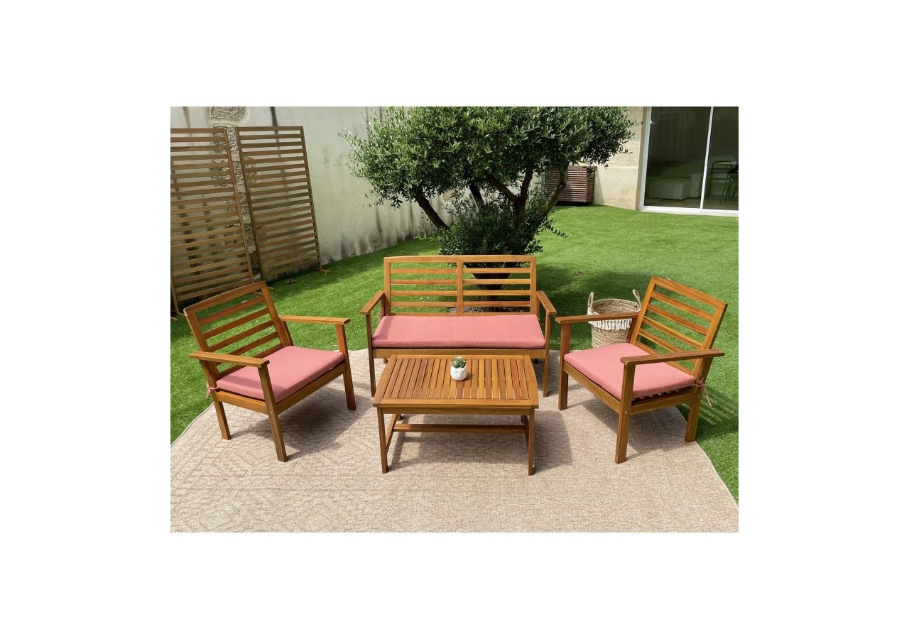 Salon de jardin LOMA en bois d'acacia 4 places coloris terracotta