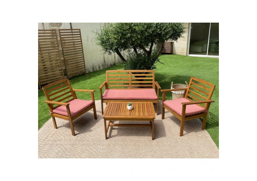 Salon de jardin LOMA en bois d'acacia 4 places coloris terracotta