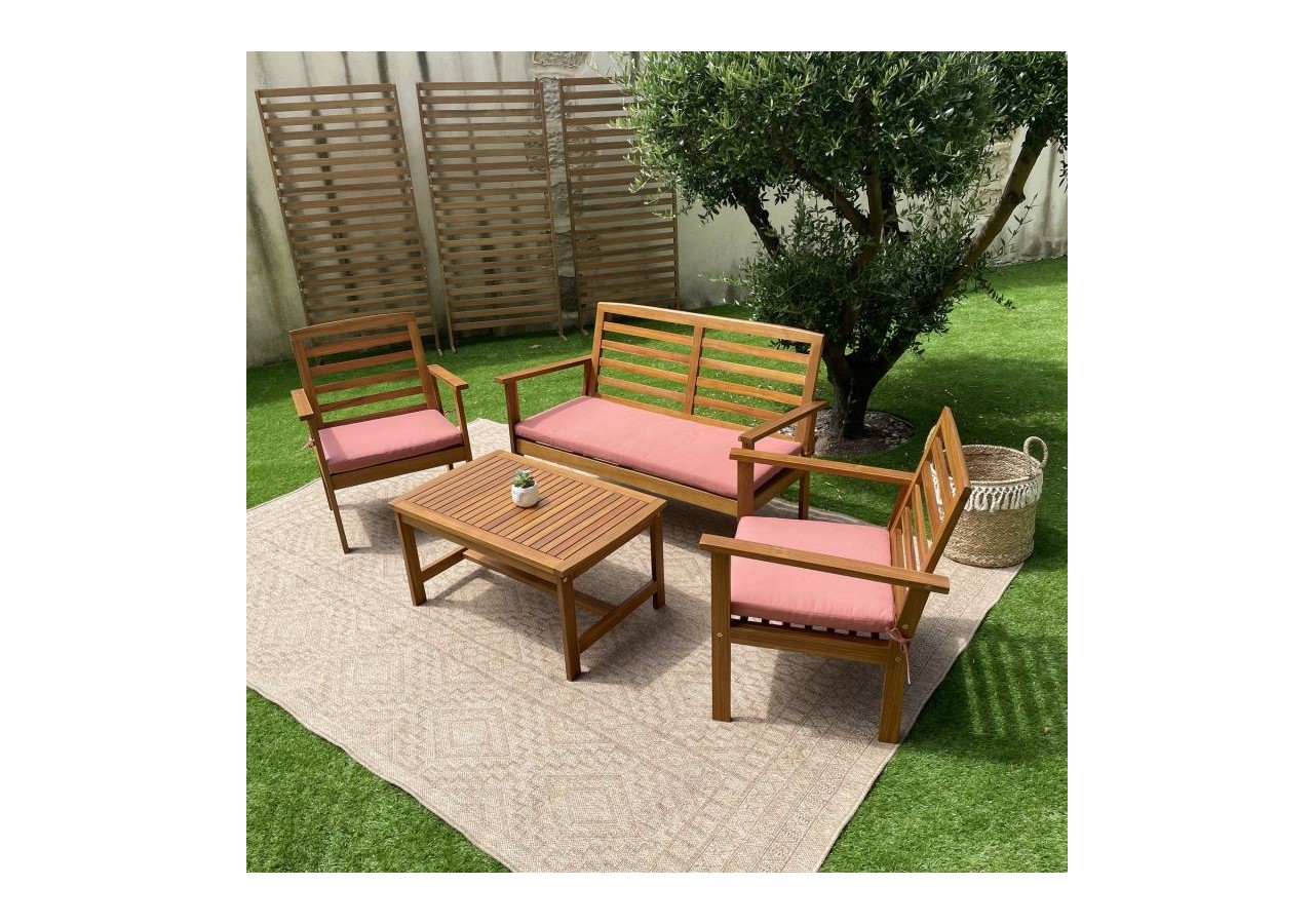 Salon de jardin LOMA en bois d'acacia 4 places coloris terracotta