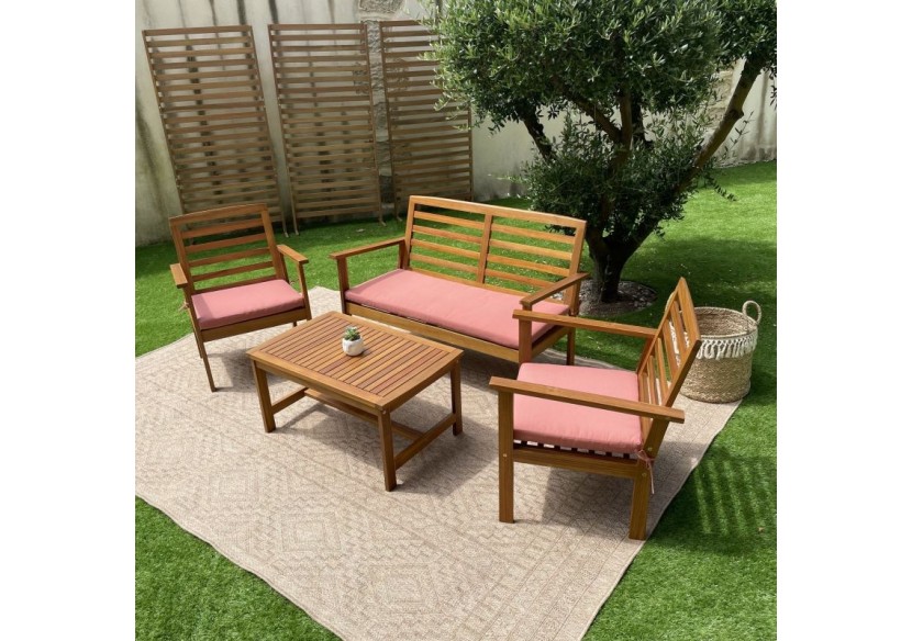 Salon de jardin LOMA en bois d'acacia 4 places coloris terracotta
