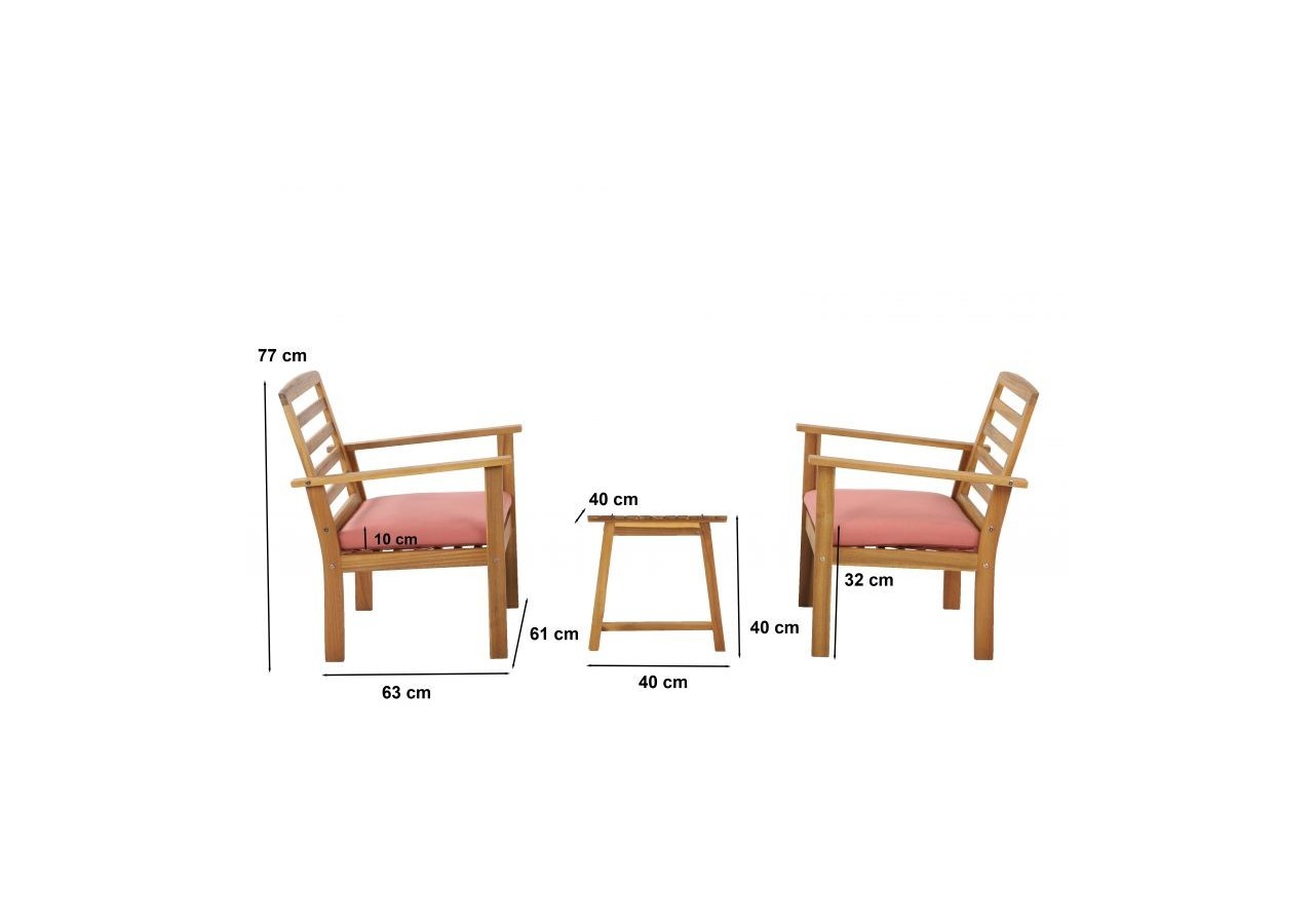 Salon de jardin LOMA en bois d'acacia 2 places coloris terracotta