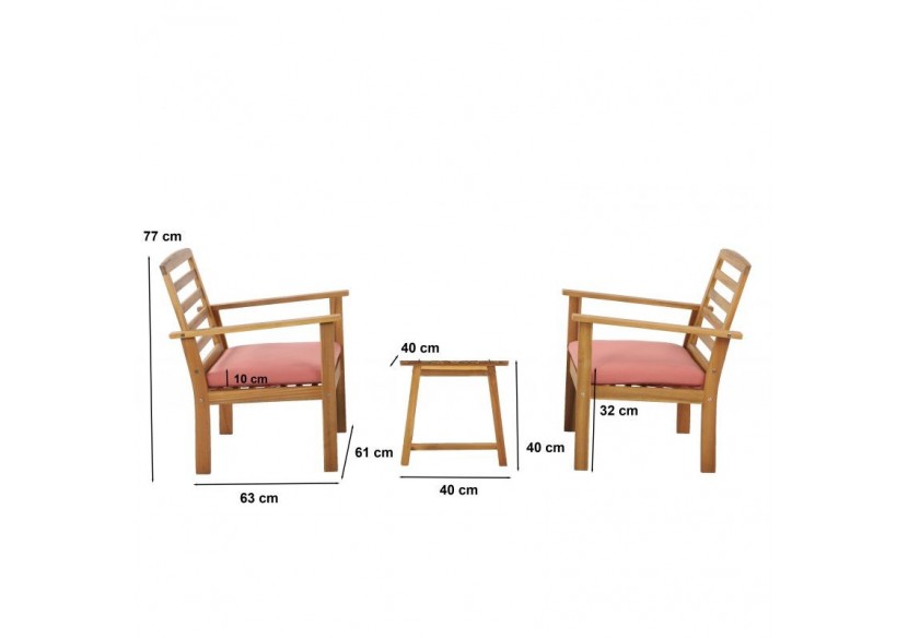 Salon de jardin LOMA en bois d'acacia 2 places coloris terracotta