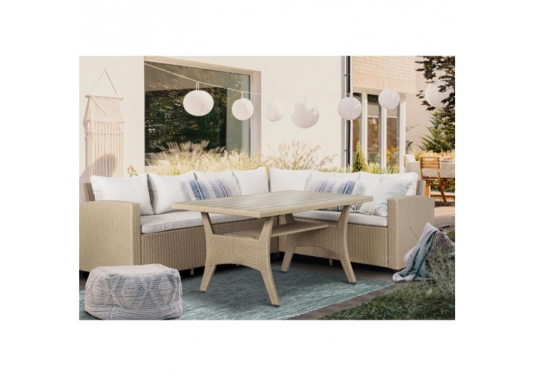 Salon de jardin BELLWOOD en résine tressée 5 places coussins beige 2