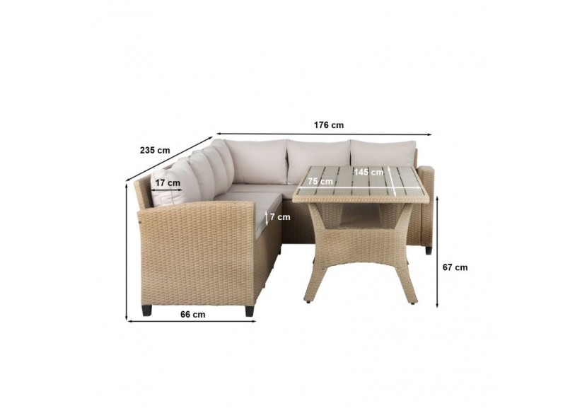 Salon de jardin BELLWOOD en résine tressée 5 places coussins beige
