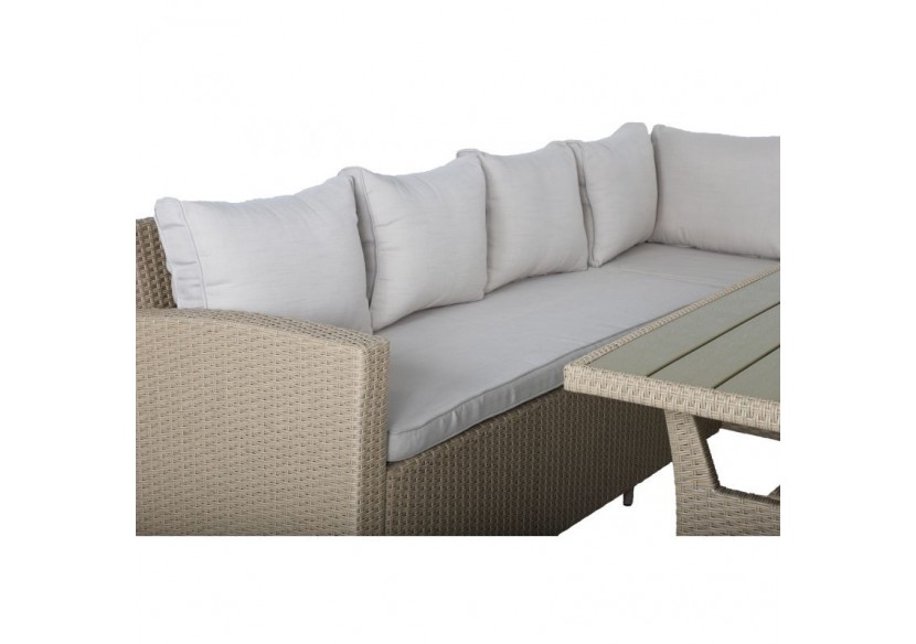 Salon de jardin BELLWOOD en résine tressée 5 places coussins beige